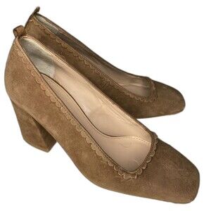 BODEN Pumps Suede Square Toe Block Heel Chunky Heels Womens 5.5 36 Tan Brown